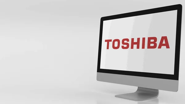 Schermo del computer moderno con logo Toshiba. Rendering editoriale 3D — Foto Stock