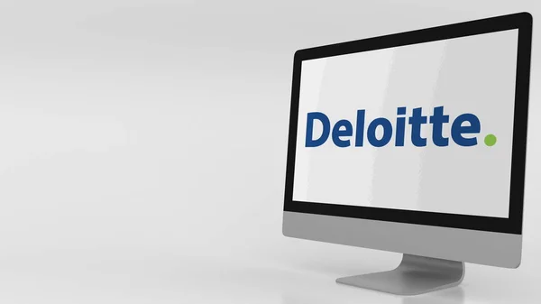 Moderne computerscherm met Deloitte logo. Redactioneel 3D-rendering — Stockfoto