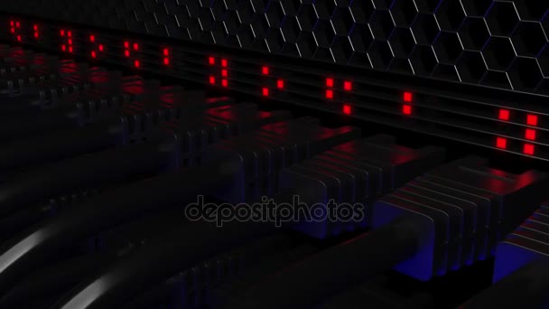 Seamless loop macro animation of server connectors and flashing lamps. Connection, network, cloud technology, big data or calculations concepts — Stock Video