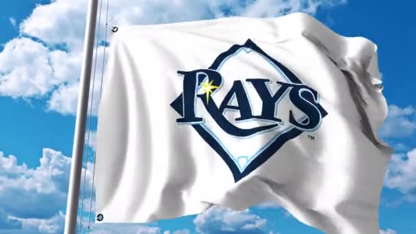 Drapeau agitant avec le logo de l'équipe professionnelle Tampa Bay Rays. Clip éditorial 4K — Video