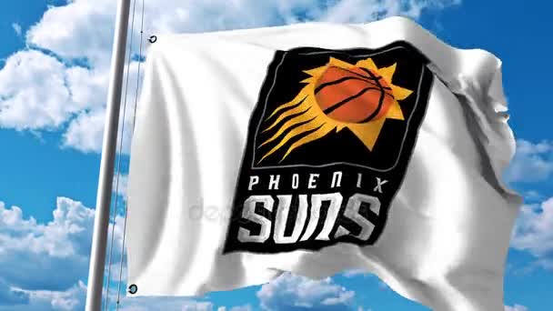 Bandera ondeando con el logotipo del equipo profesional Phoenix Suns. Clip editorial 4K — Vídeo de stock