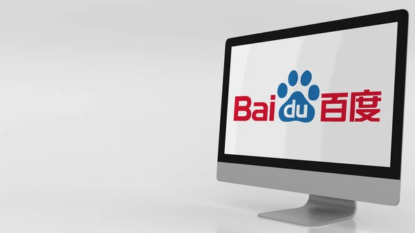 Pantalla de computadora moderna con logo Baidu. Representación Editorial 3D —  Fotos de Stock
