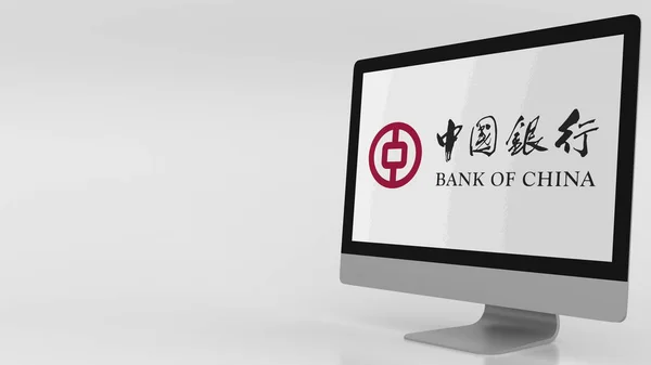 Pantalla de computadora moderna con el logotipo de Bank Of China. Representación Editorial 3D —  Fotos de Stock