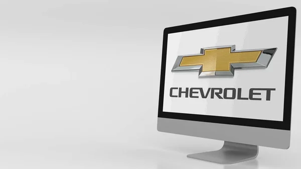 Сучасний комп'ютер екран з логотипом Chevrolet. Редакційні 3d-рендерінг — стокове фото