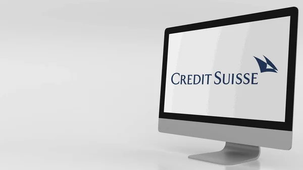 Modern datorskärm med Credit Suisse-logotypen. Redaktionella 3d-rendering — Stockfoto