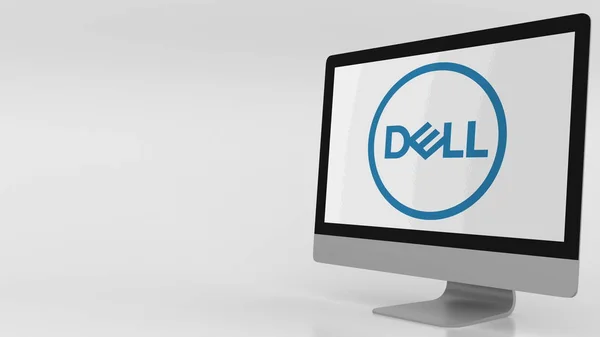 Schermo moderno con logo Dell. Rendering editoriale 3D — Foto Stock