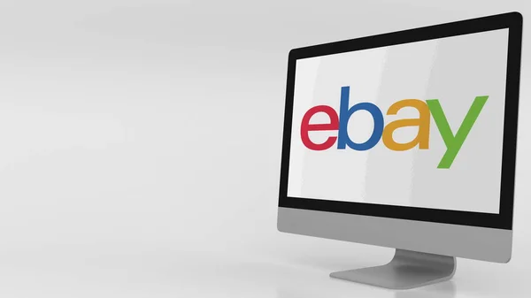 Tela de computador moderna com logotipo Ebay. Renderização 3D editorial — Fotografia de Stock
