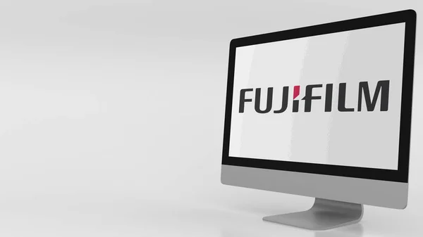Σύγχρονο υπολογιστή οθόνη με το λογότυπο της Fujifilm. Συντακτική 3d rendering — Φωτογραφία Αρχείου