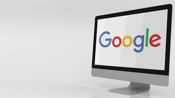 Modern datorskärm med Google-logotypen. Redaktionella 3d-rendering — Stockfoto