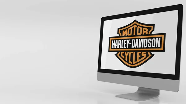 Modern computer screen with Harley-Davidson logo. Editorial 3D rendering — Stock Photo, Image