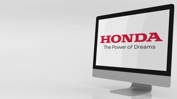 Honda logosu ile modern bilgisayar ekranı. Editoryal 3d render — Stok fotoğraf