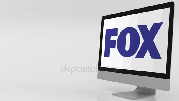 Modern datorskärm med Fox-logotypen. 4 k redaktionella klipp — Stockvideo