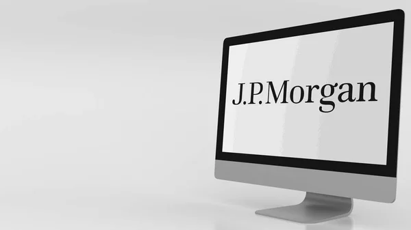 Сучасний комп'ютер екран з JP Morgan логотип. Редакційні 3d-рендерінг — стокове фото