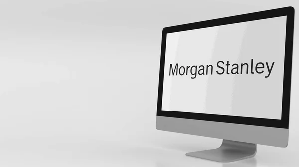 Сучасний комп'ютер екран з Morgan Stanley логотип. Редакційні 3d-рендерінг — стокове фото