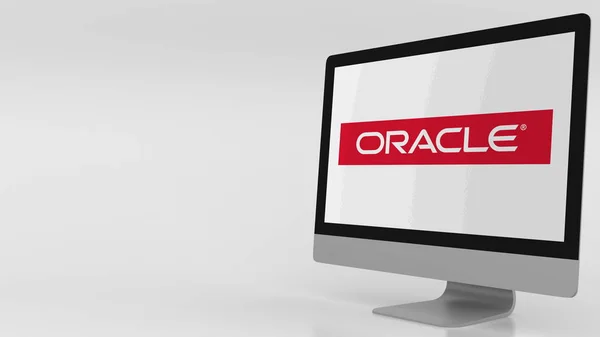 Layar komputer modern dengan logo Oracle. Perenderan 3D Editorial — Stok Foto