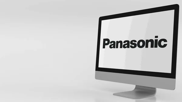 Сучасний комп'ютер екран з Panasonic логотип. Редакційні 3d-рендерінг — стокове фото