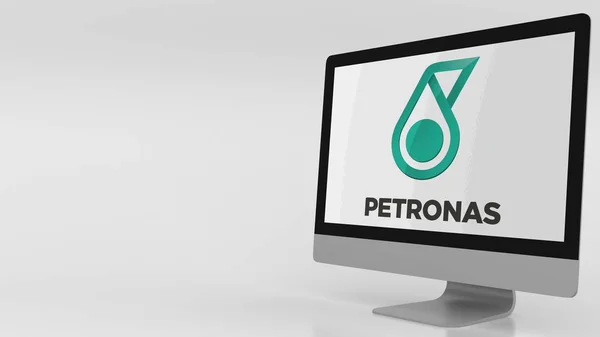 马来西亚国家石油公司徽标现代计算机屏幕。编辑 3d 渲染 — 图库照片