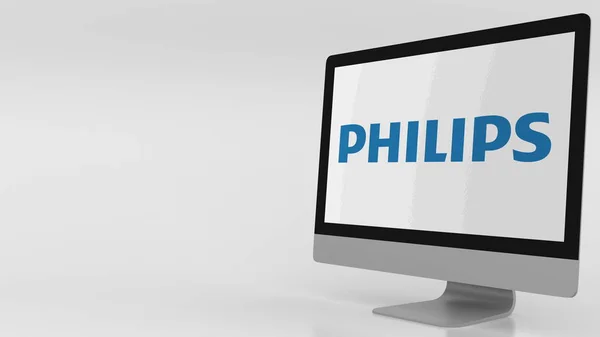 Moderne computerscherm met het Philips-logo. Redactioneel 3D-rendering — Stockfoto