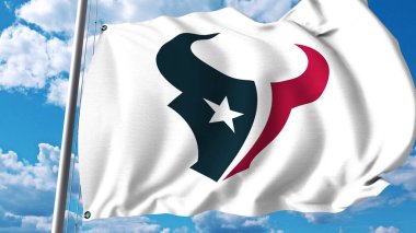 Waving flag with Houston Texans professional team logo. Editorial 3D rendering clipart