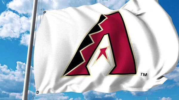 Acenando bandeira com o logotipo da equipe profissional Arizona Diamondbacks. Renderização 3D editorial — Fotografia de Stock