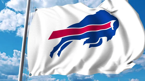 Розмахуючи прапором з логотипом Buffalo Bills професійна команда. Редакційні 3d-рендерінг — стокове фото