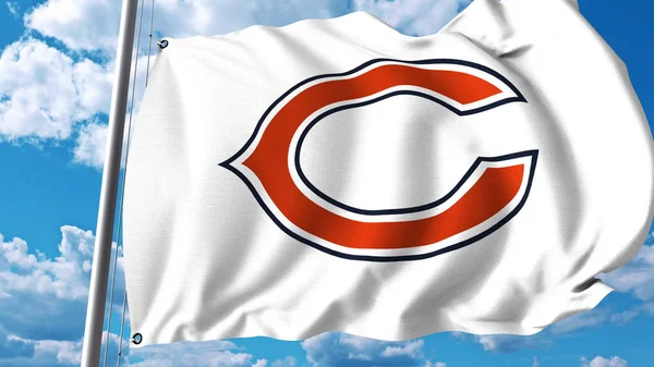 Viftande flagga med Chicago Bears professionellt team logo. Redaktionella 3d-rendering — Stockfoto