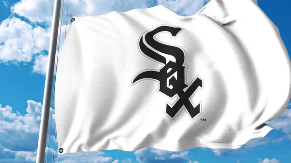 Integetett zászló, a Chicago White Sox szakmai csapat logóját. Szerkesztői 3d-leképezés — Stock Fotó