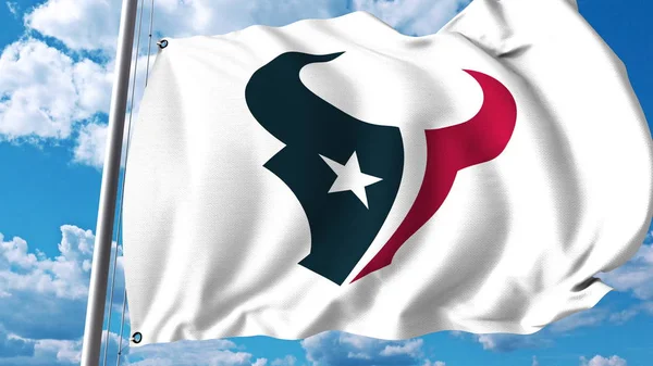 Viftande flagga med Houston Texans professionellt team logo. Redaktionella 3d-rendering — Stockfoto