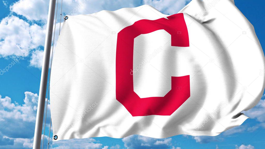 Waving flag with Cleveland Indians professional team logo. Editorial 3D