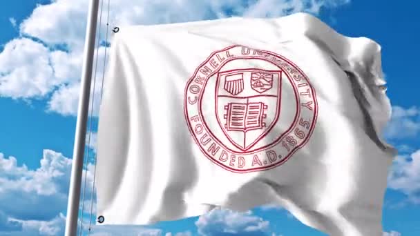 Wapperende vlag met het embleem van de Cornell University. 4 k redactionele clip — Stockvideo