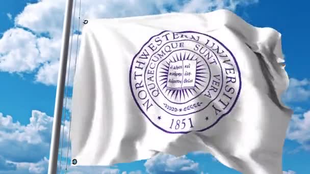 Wapperende vlag met het embleem van de Northwestern University. 4 k redactionele clip — Stockvideo