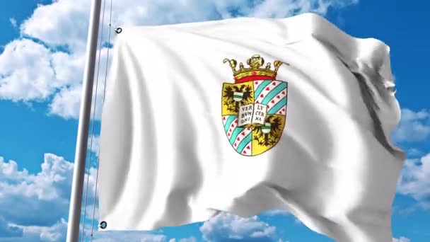 Groningen Üniversitesi amblemi ile bayrak sallıyor. 4 k editoryal klip — Stok video
