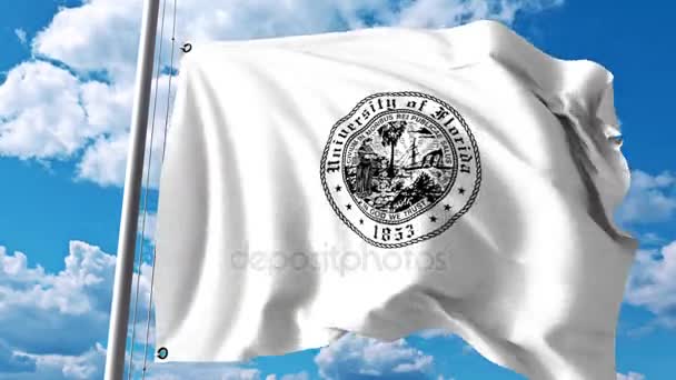 Bandera ondeando con emblema de la Universidad de Florida. Clip editorial 4K — Vídeos de Stock