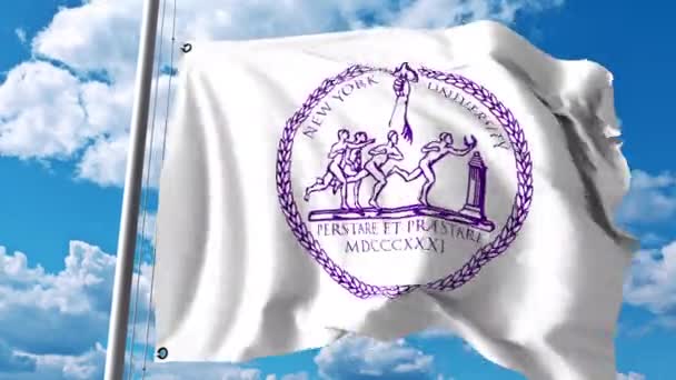 Waving flag with New York University emblem. 4K editorial clip — Stock Video