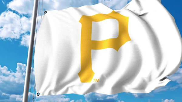 Viftande flagga med Pittsburgh Pirates professionellt team logo. Redaktionella 3d-rendering — Stockfoto