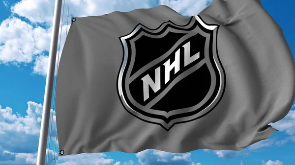 Размахивание флагом с логотипом НХЛ. Редакционная 3D рендеринг — стоковое фото