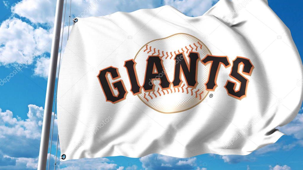 Waving flag with Seattle Seahawks professional team logo. Editorial 3D