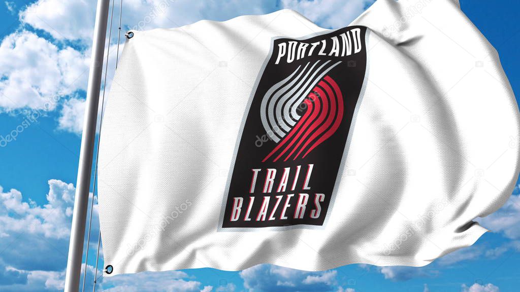 Waving flag with San Antonio Spurs professional team logo. Editorial 3D
