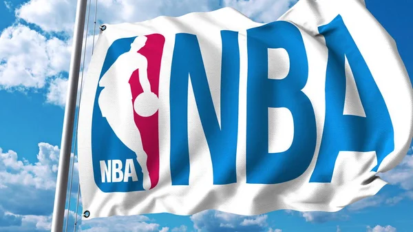 Viftande flagga med Nba-logotypen. Redaktionella 3d-rendering — Stockfoto