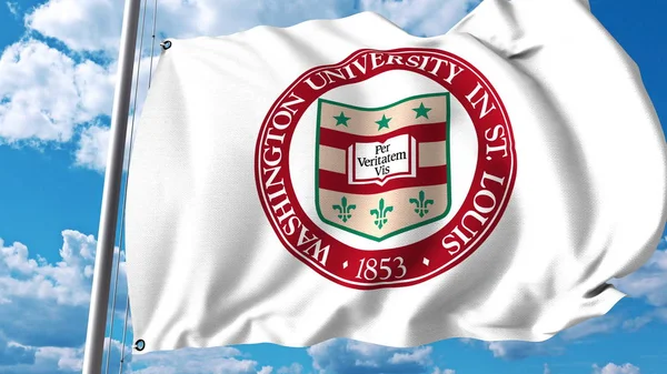 Washington Üniversitesi amblemi ile bayrak sallıyor. Editoryal 3d render — Stok fotoğraf