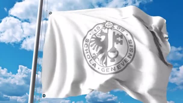 Machać flaga z godłem Uniwersytetu Genewskiego. 4 k Video Redakcja — Wideo stockowe
