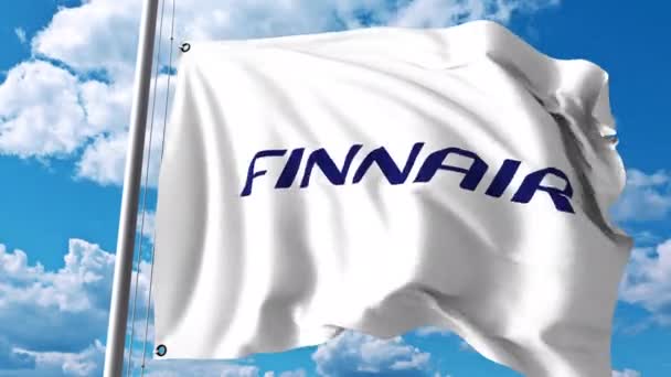 Drapeau avec logo Finnair. Clip éditorial 4K — Video