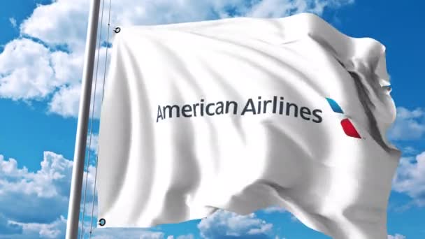 Waving flag with American Airlines logo. 4K editorial clip — Stock Video