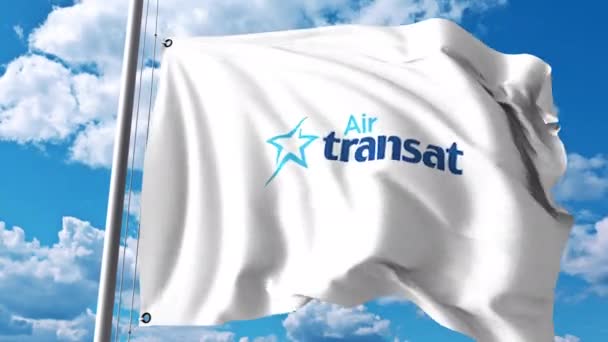 Bandeira ondulada com logotipo Air Transat. Clipe editorial 4K — Vídeo de Stock