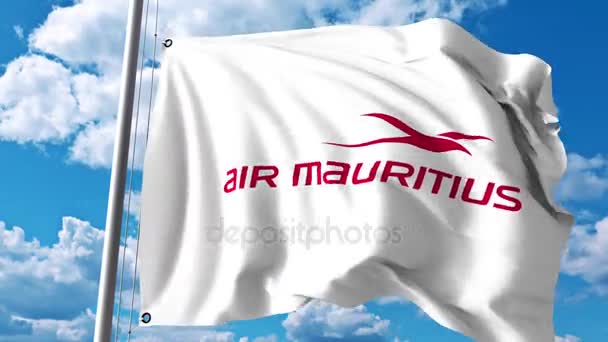 Drapeau avec logo Air Mauritius. Clip éditorial 4K — Video