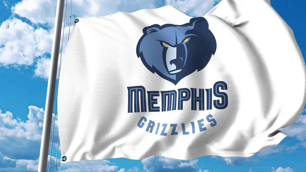 Bandera ondeando con el logotipo del equipo profesional de Memphis Grizzlies. Representación Editorial 3D — Foto de Stock