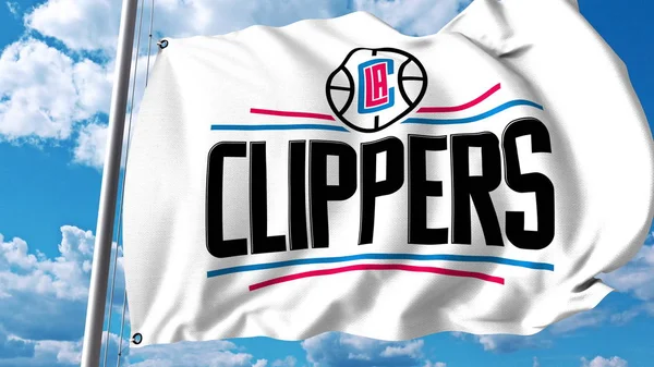 Wapperende vlag met Los Angeles Clippers professioneel team logo. Redactioneel 3D-rendering — Stockfoto