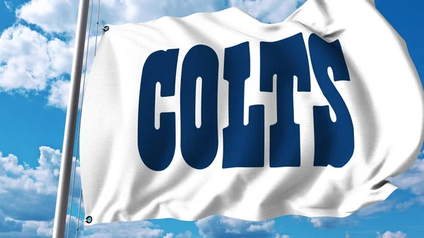 Κουνώντας τη σημαία με το Indianapolis Colts λογότυπο επαγγελματικής ομάδας. Συντακτική 3d rendering — Φωτογραφία Αρχείου