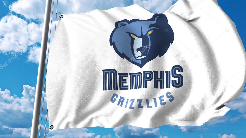 Waving flag with Memphis Grizzlies professional team logo. Editorial 3D