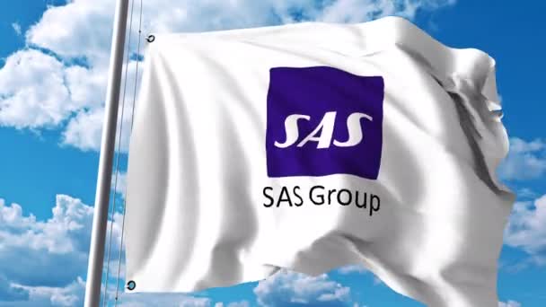 Drapeau avec logo SAS Group. Clip éditorial 4K — Video